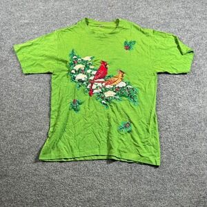 Lexington T-Shirt Womens Size XL Green Christmas Cardinal Glitter Graphic Tee
